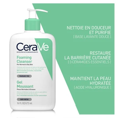 cerave-gel-moussant-peaux-normales-a-grasses-473ml Cerave Gel Moussant Peaux Normales a Grasses 473ml + Gel Creme & Gel Moussant Mini Formats Offerts – Image 1